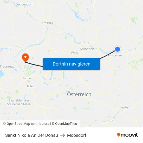 Sankt Nikola An Der Donau to Moosdorf map