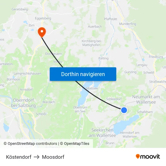 Köstendorf to Moosdorf map
