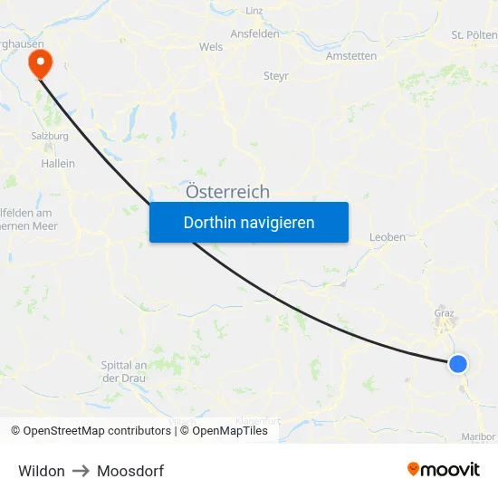 Wildon to Moosdorf map