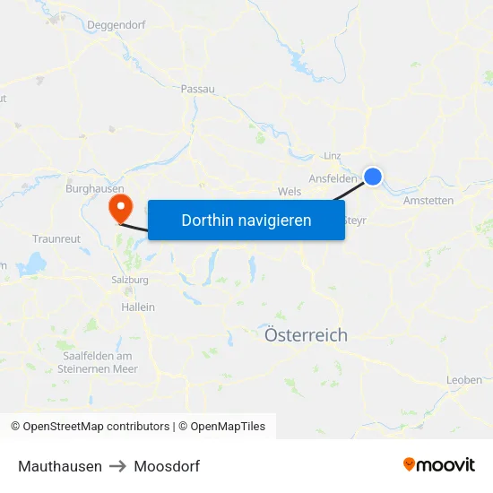 Mauthausen to Moosdorf map