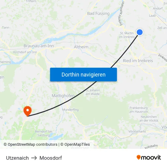 Utzenaich to Moosdorf map