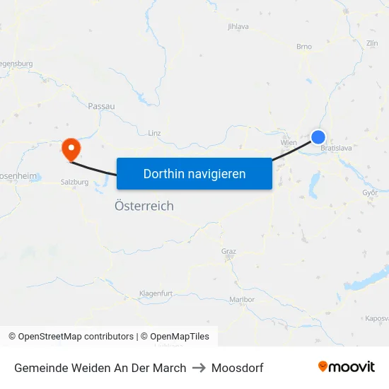 Gemeinde Weiden An Der March to Moosdorf map