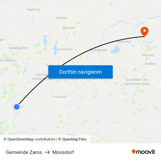 Gemeinde Zams to Moosdorf map