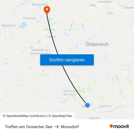 Treffen am Ossiacher See to Moosdorf map