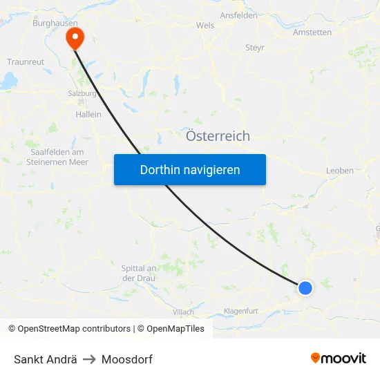 Sankt Andrä to Moosdorf map