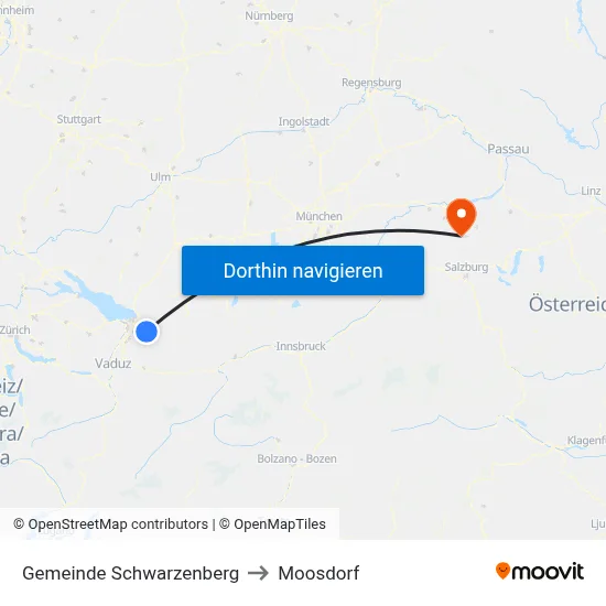 Gemeinde Schwarzenberg to Moosdorf map