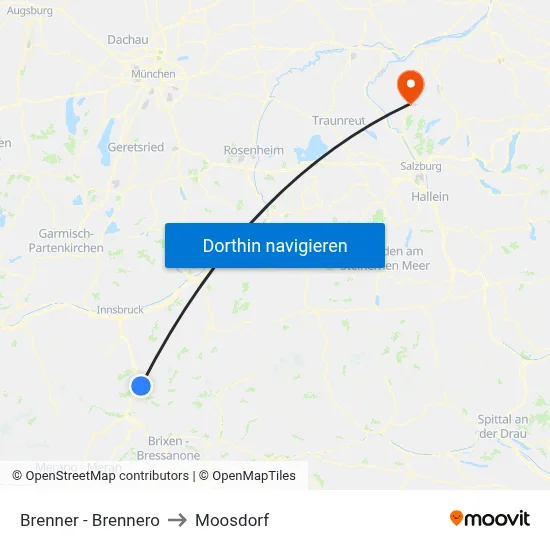Brenner - Brennero to Moosdorf map