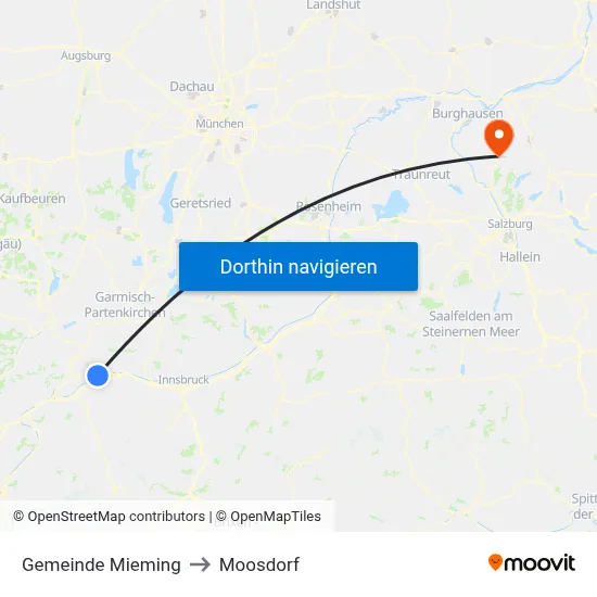 Gemeinde Mieming to Moosdorf map