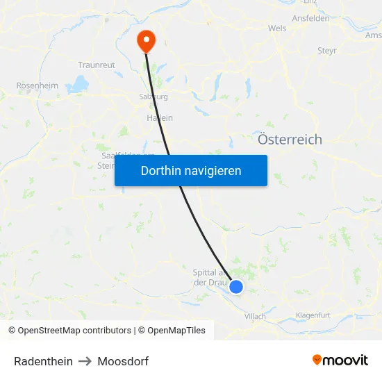 Radenthein to Moosdorf map