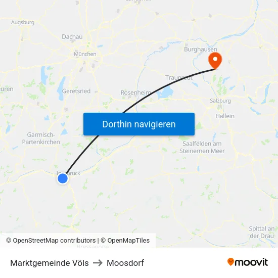 Marktgemeinde Völs to Moosdorf map