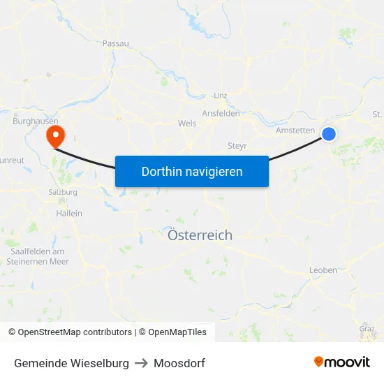 Gemeinde Wieselburg to Moosdorf map