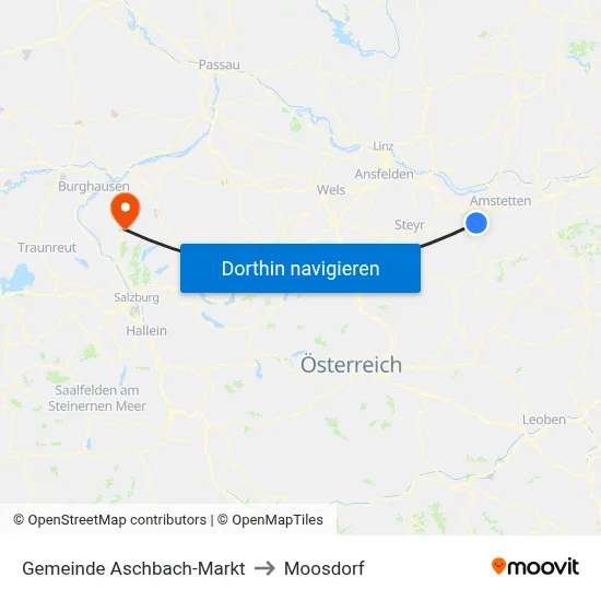 Gemeinde Aschbach-Markt to Moosdorf map