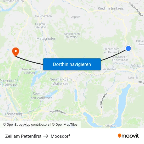 Zell am Pettenfirst to Moosdorf map