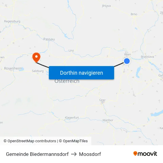 Gemeinde Biedermannsdorf to Moosdorf map