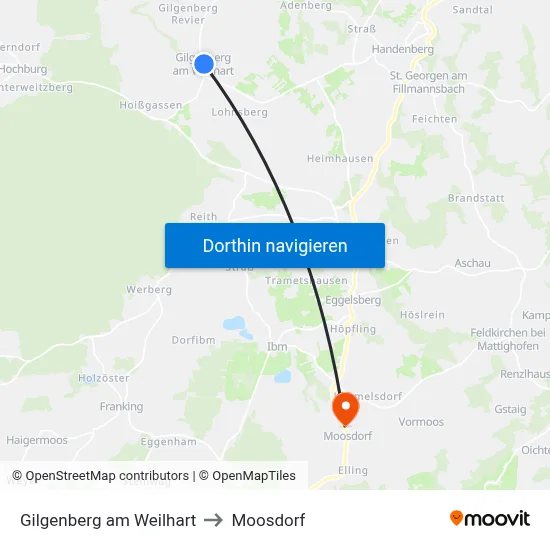 Gilgenberg am Weilhart to Moosdorf map
