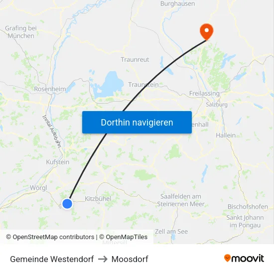 Gemeinde Westendorf to Moosdorf map