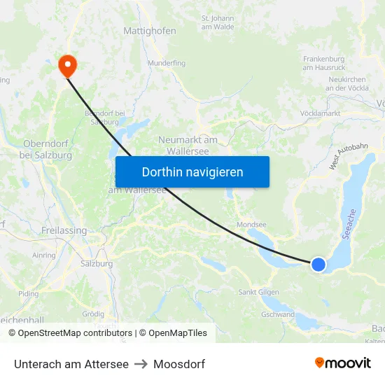 Unterach am Attersee to Moosdorf map