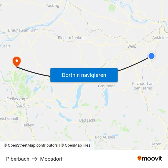 Piberbach to Moosdorf map