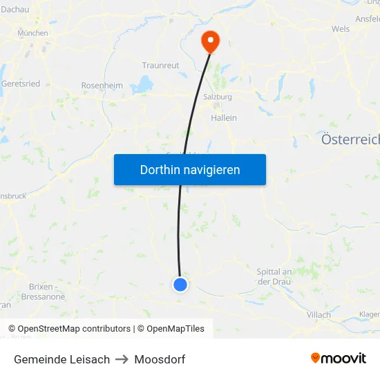 Gemeinde Leisach to Moosdorf map