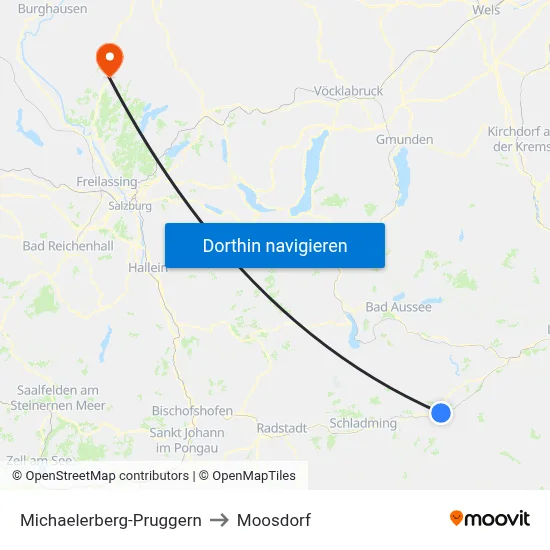 Michaelerberg-Pruggern to Moosdorf map