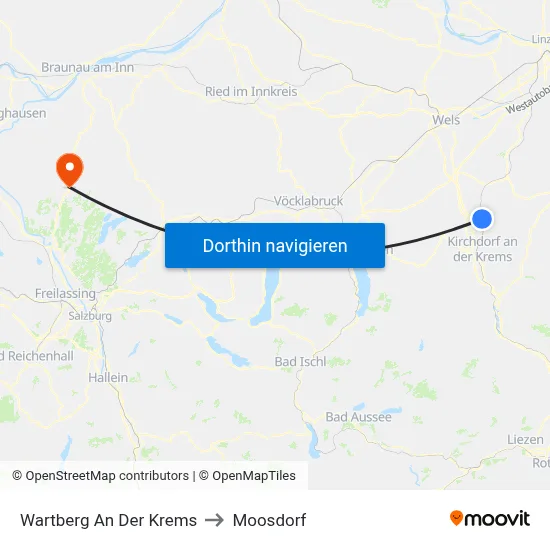 Wartberg An Der Krems to Moosdorf map