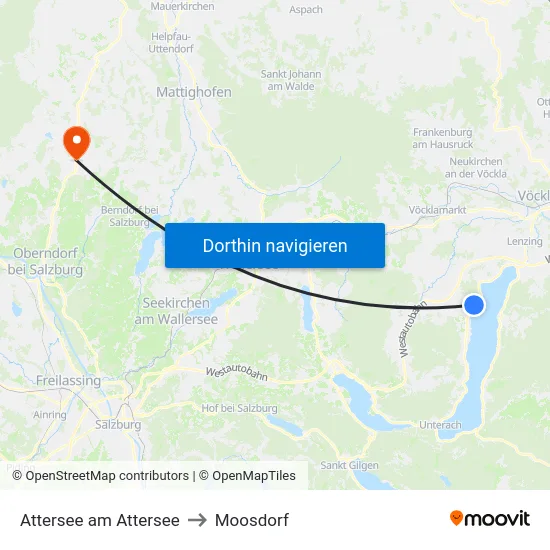 Attersee am Attersee to Moosdorf map