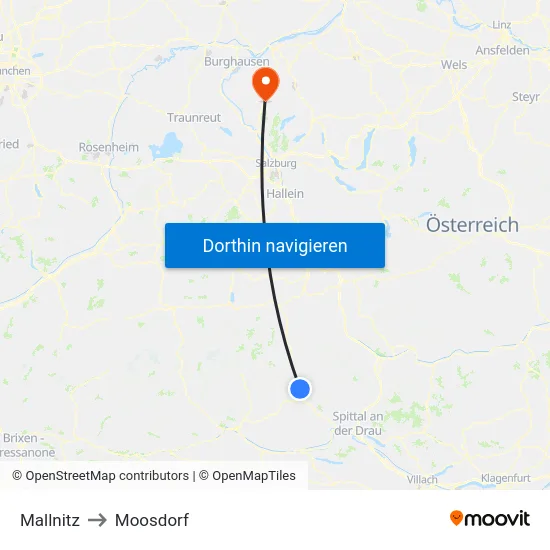 Mallnitz to Moosdorf map