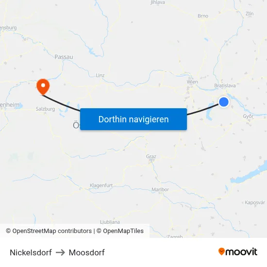 Nickelsdorf to Moosdorf map