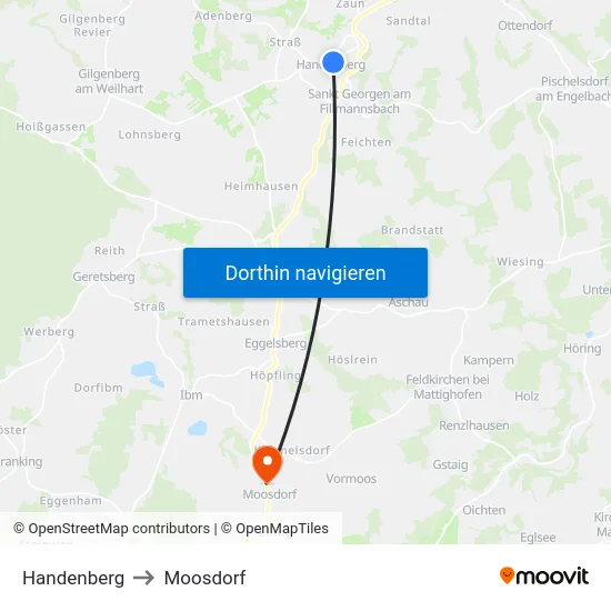 Handenberg to Moosdorf map