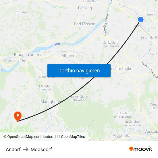 Andorf to Moosdorf map
