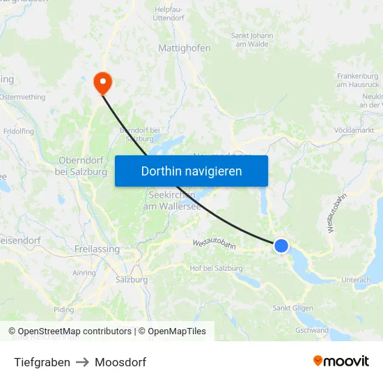 Tiefgraben to Moosdorf map