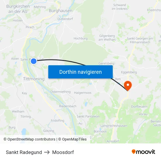 Sankt Radegund to Moosdorf map