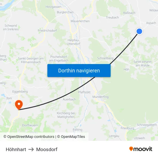 Höhnhart to Moosdorf map