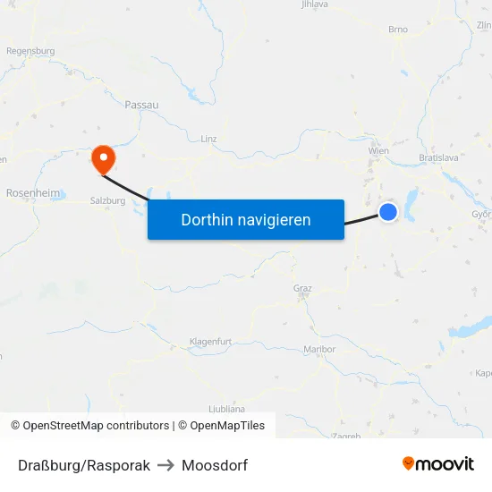 Draßburg/Rasporak to Moosdorf map