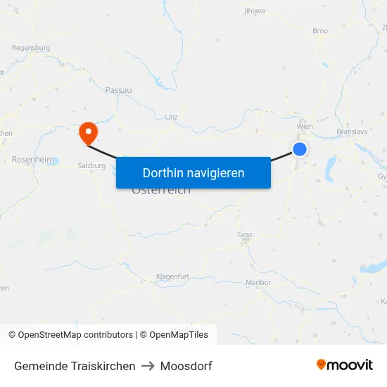 Gemeinde Traiskirchen to Moosdorf map