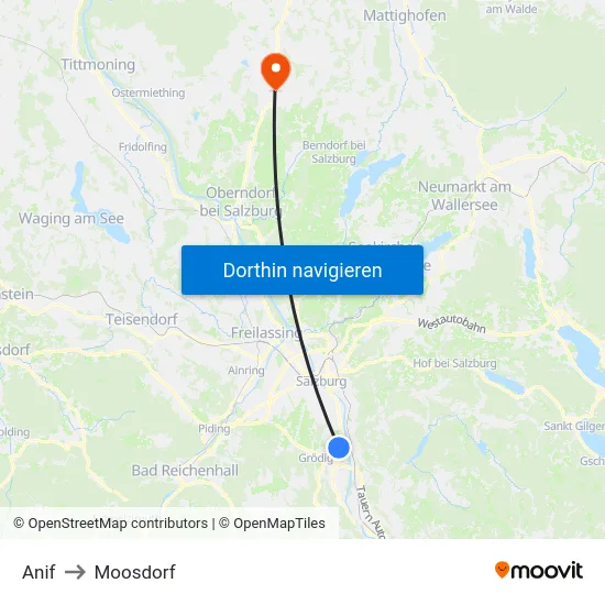 Anif to Moosdorf map