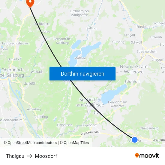 Thalgau to Moosdorf map