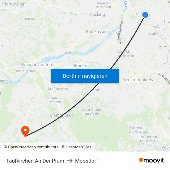 Taufkirchen An Der Pram to Moosdorf map