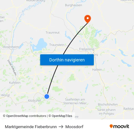 Marktgemeinde Fieberbrunn to Moosdorf map