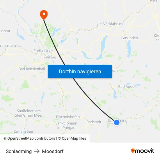 Schladming to Moosdorf map