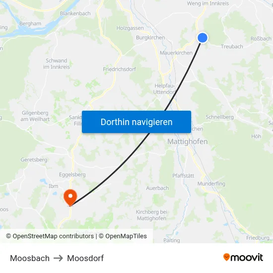 Moosbach to Moosdorf map
