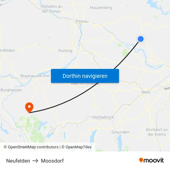 Neufelden to Moosdorf map