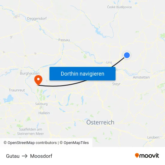 Gutau to Moosdorf map