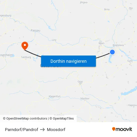 Parndorf/Pandrof to Moosdorf map