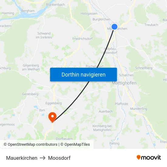 Mauerkirchen to Moosdorf map