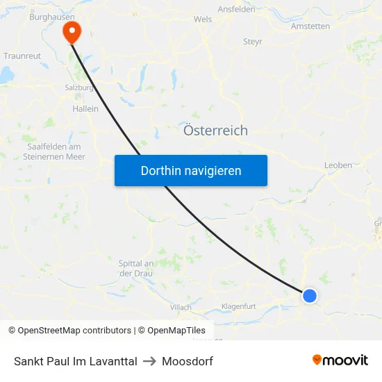 Sankt Paul Im Lavanttal to Moosdorf map