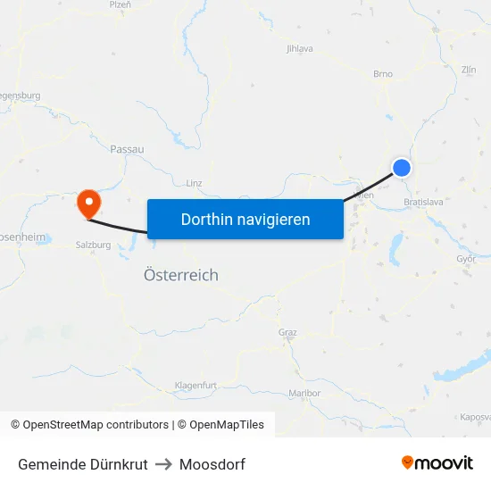 Gemeinde Dürnkrut to Moosdorf map