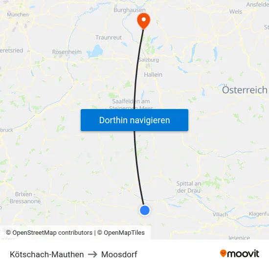 Kötschach-Mauthen to Moosdorf map