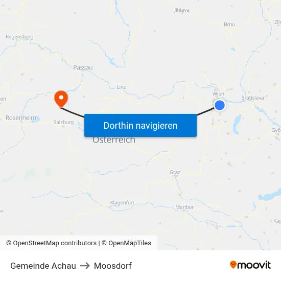 Gemeinde Achau to Moosdorf map
