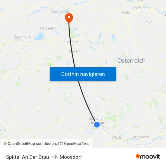 Spittal An Der Drau to Moosdorf map